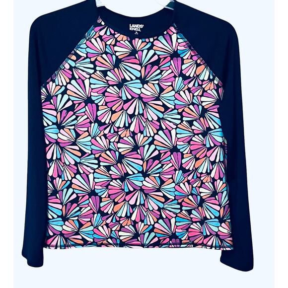LANDS’ END LONG SLV CREW NECK PULL- OVER TOP, WOMENS, XL, NAVY BLUE-MULTICOLORS - Picture 1 of 11
